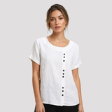 Women's Button Front Short Sleeve Linen Shirt