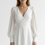 Women's White V-Neck Midi Dress - Wrap Style with Flared Hem