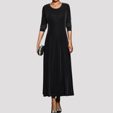 Long Sleeve Velvet Maxi Dress with Round Neck