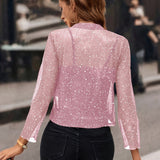Women Cropped Sequin Cardigan with Open Front