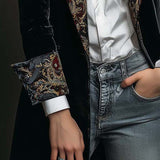 Women's Black Baroque Print Lapel Slim Fit Blazer