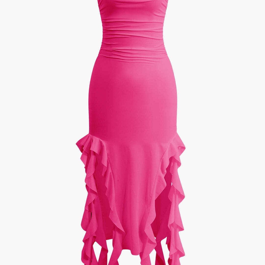 Strapless Fringe Hem Bodycon Midi Dress