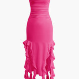 Strapless Fringe Hem Bodycon Midi Dress