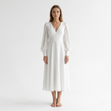 Women's White V-Neck Midi Dress - Wrap Style with Flared Hem