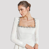 Square Neck Velvet Mini Dress with Crystal Trim