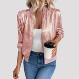 Women's Metallic Zip Up Bomber Jacket