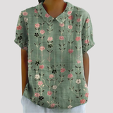 Women's Floral Short Sleeve Linen Shirt