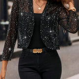 Women Cropped Sequin Cardigan with Open Front