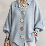 Oversized Collared Cardigan With Large Metal Buttons