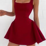 Square Neck Fit and Flare Mini Dress – Elegant Party Dress