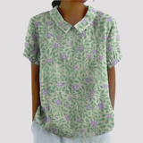 Women's Floral Short Sleeve Linen Shirt