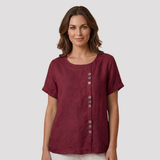 Women's Button Front Short Sleeve Linen Shirt