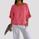Women's Frill Trim Relaxed Fit Linen Shirt