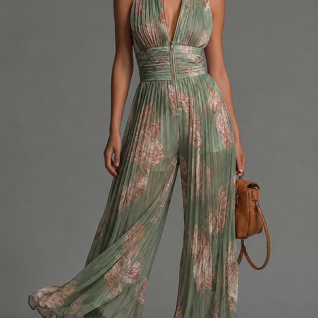 Pleated Wide-Leg Jumpsuit for Women