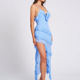 Ruffle Trim Midi Dress – Asymmetric Flowy Party Dress
