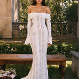Off Shoulder Lace Maxi Dress – Elegant Mermaid Wedding Gown