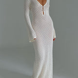 Knit Button Front Maxi Dress – Long Sleeve Elegant Lounge Dress