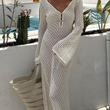 Knit Button Front Maxi Dress – Long Sleeve Elegant Lounge Dress