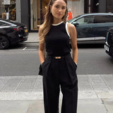 Sleeveless Contrast Trim Knit Tank Top