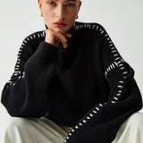 Modern Contrast-Stitch Knit Jumper – Relaxed Oversized Sweater