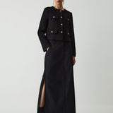 Chic Gold-Button Cropped Jacket with Pocket Detail