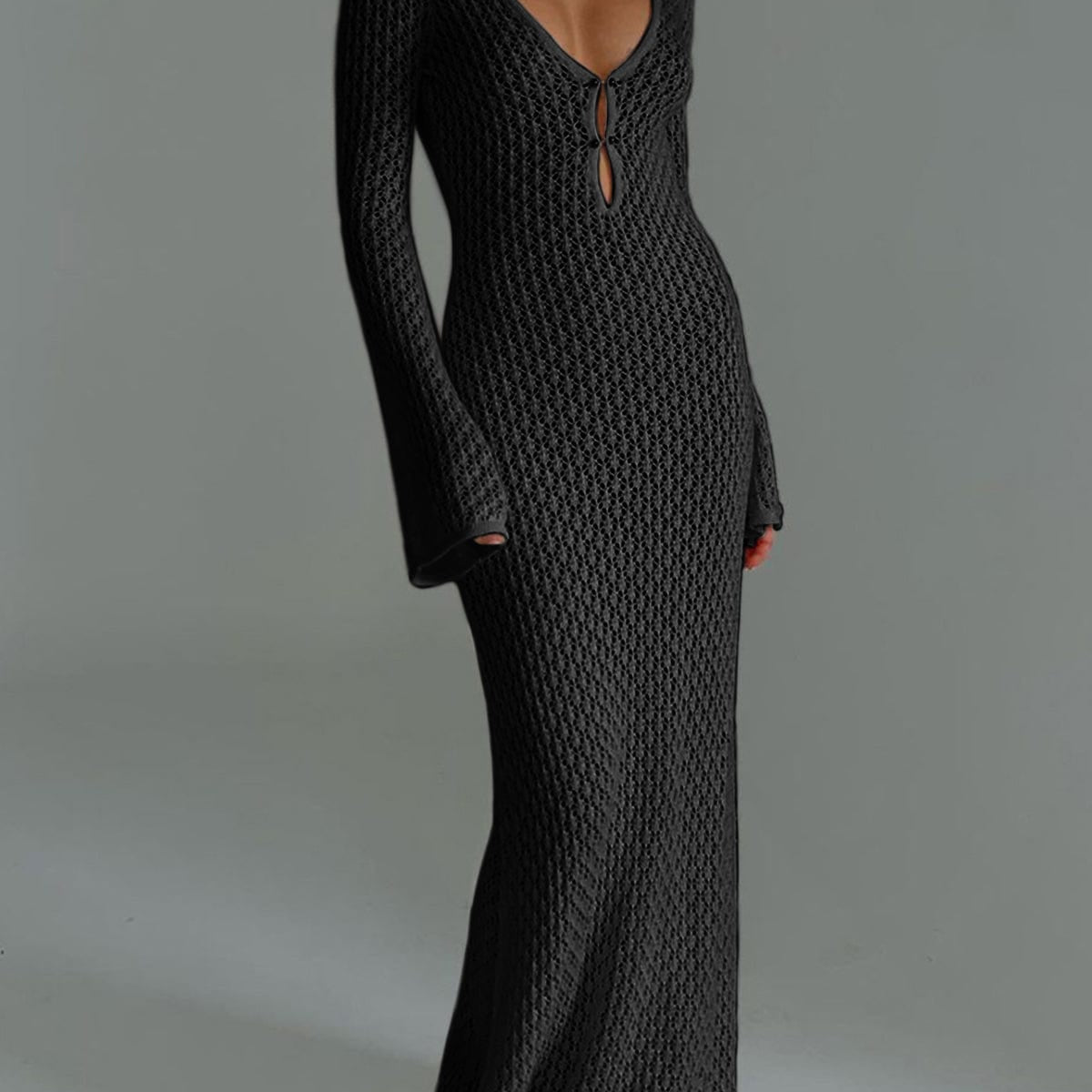 Knit Button Front Maxi Dress – Long Sleeve Elegant Lounge Dress