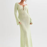 Knit Button Front Maxi Dress – Long Sleeve Elegant Lounge Dress
