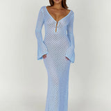 Knit Button Front Maxi Dress – Long Sleeve Elegant Lounge Dress