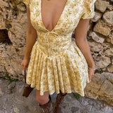 Floral V-Neck Mini Dress – Flowy Ruffle Summer Dress