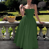 Strapless Pleated Maxi Dress – Elegant Flowy Summer Gown