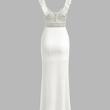 Deep V Lace Maxi Dress – Elegant Fitted Evening Gown
