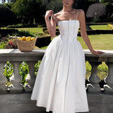 Strapless Pleated Maxi Dress – Elegant Flowy Summer Gown