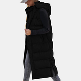 Women's Puffer Vest Quilted Hooded Maxi Length Button Down