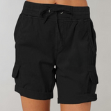 Women's High Waist Cargo Shorts - Ribbed Elastic Waistband