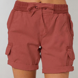 Women's High Waist Cargo Shorts - Ribbed Elastic Waistband