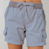 Women's High Waist Cargo Shorts - Ribbed Elastic Waistband