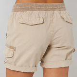 Women's High Waist Cargo Shorts - Ribbed Elastic Waistband