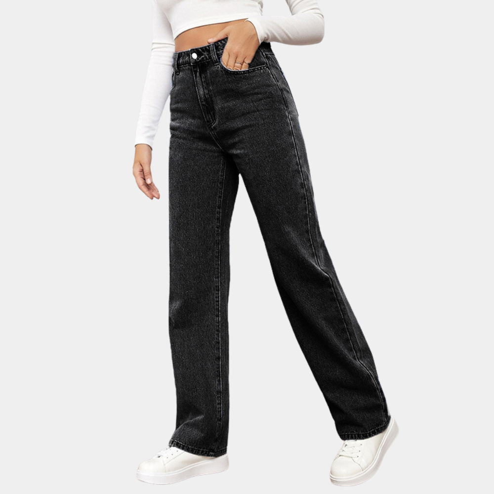 High-Waisted Straight Leg Jeans – Dark Blue Denim | Women's Classic Fit