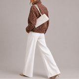 Women's Brown Polka Dot Cropped Bomber Jacket with High Neck