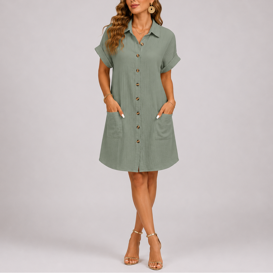 Women's Relaxed Fit Shirt Dress with Pockets