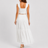 Women's Shirred Co Ord Set Crop Top Maxi Skirt