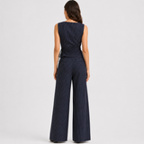 Women's Pinstripe Co Ord Set Wrap Top Wide Leg Trousers