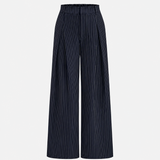 Women's Pinstripe Co Ord Set Wrap Top Wide Leg Trousers