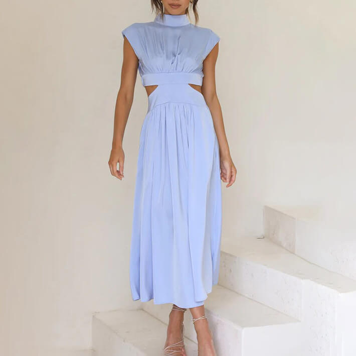 Pleated Cap Sleeve Midi Dress