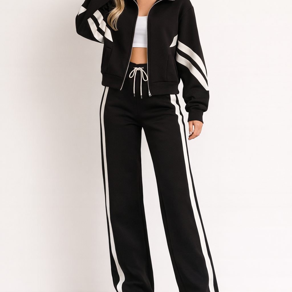 Women’s Tracksuit Set – Wide Leg Pants & Zip Jacket