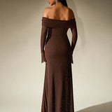 Off Shoulder Knit Maxi Dress – Elegant Fitted Evening Gown