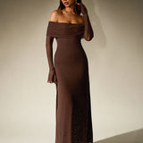 Off Shoulder Knit Maxi Dress – Elegant Fitted Evening Gown