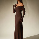 Off Shoulder Knit Maxi Dress – Elegant Fitted Evening Gown