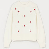 Women’s White Heart Pattern Crewneck Sweater