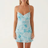Elegant Floral Embroidered Mini Dress for Women